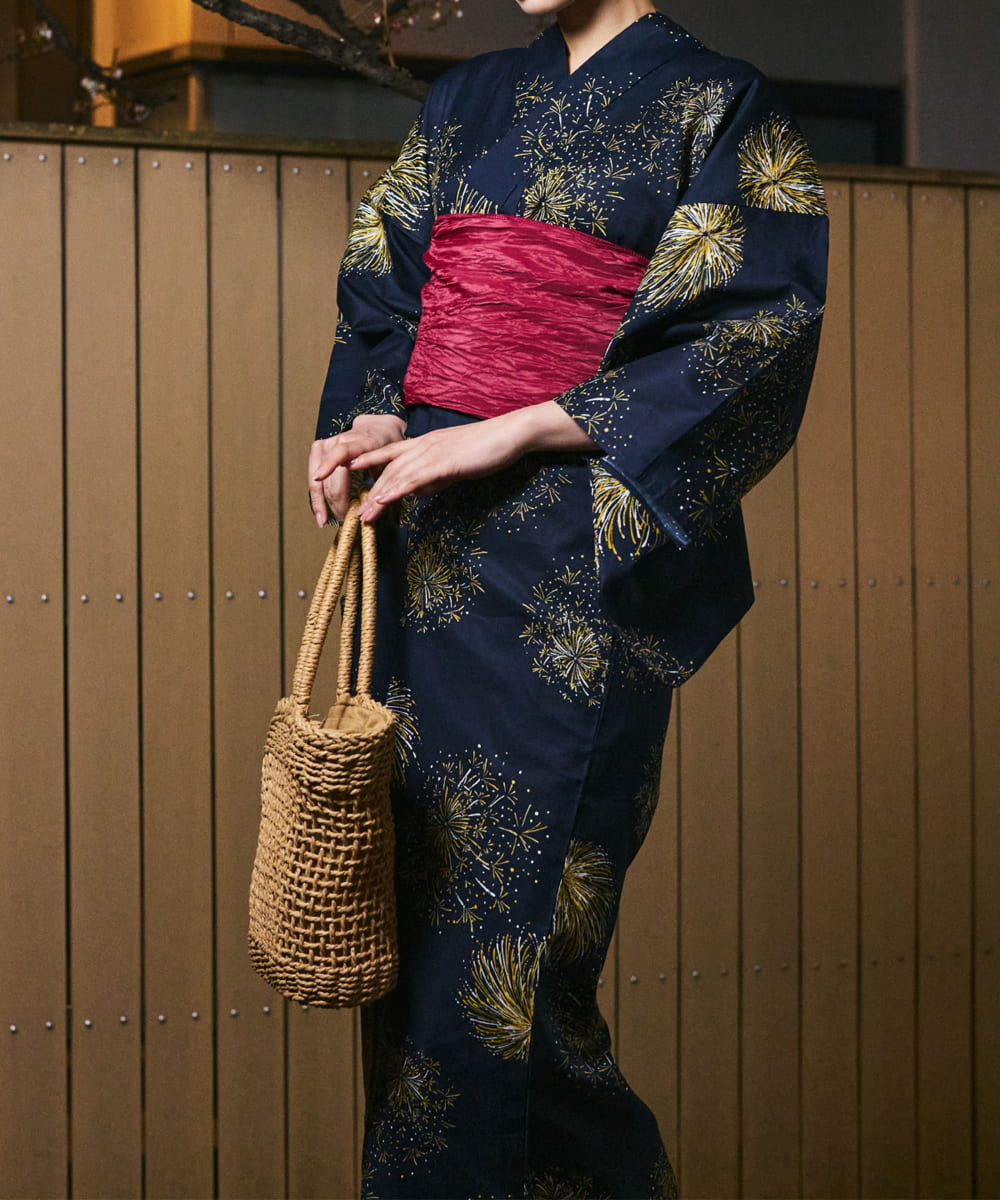 紺夜の儚火 4点セット(浴衣・兵児帯・腰紐×2)