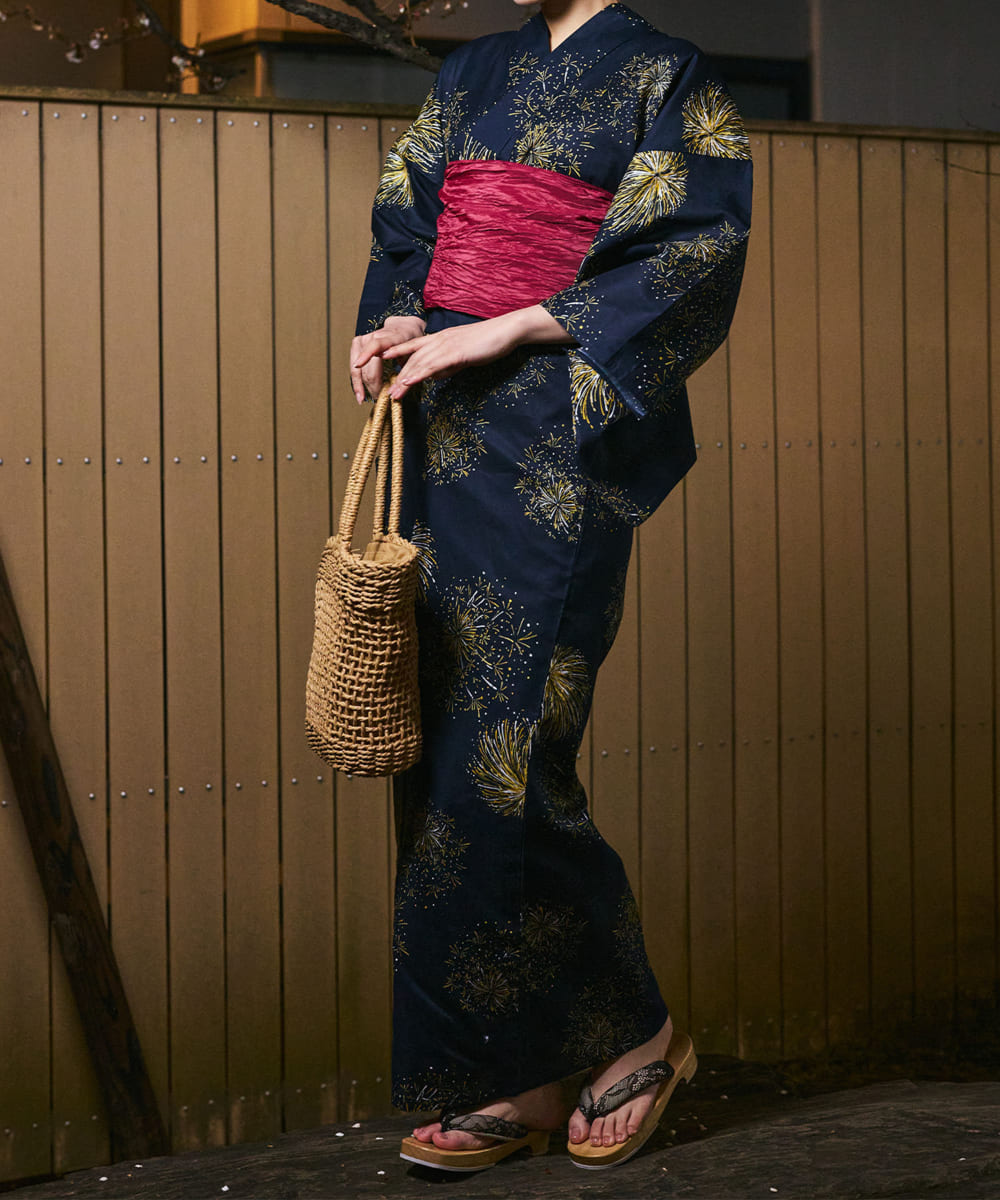 紺夜の儚火 下駄付き5点セット(浴衣・兵児帯・腰紐×2・下駄) – shop-celen