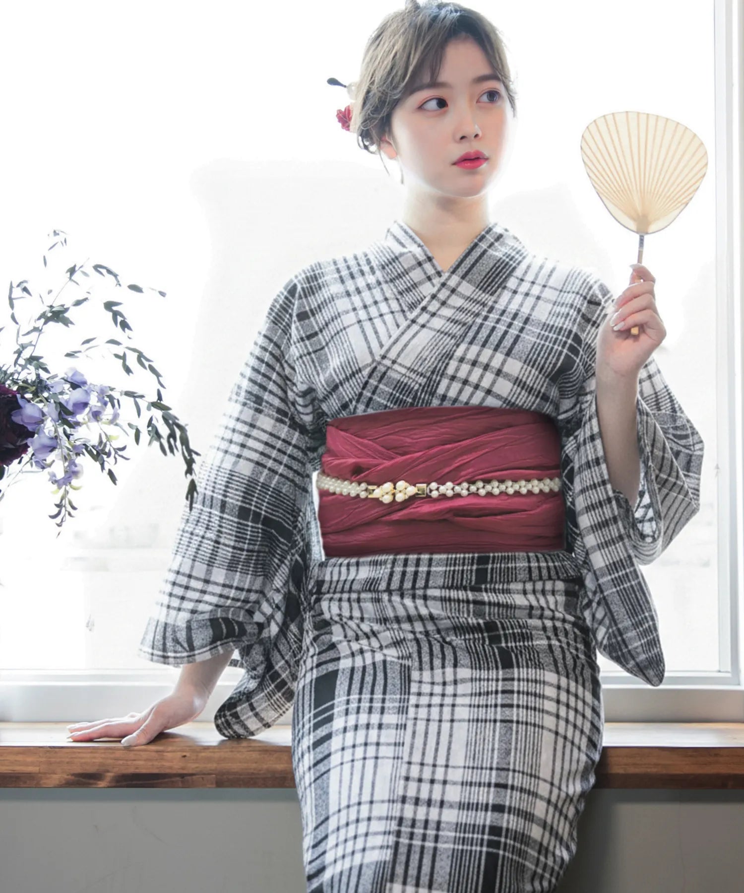 涼風の格子 4点セット(浴衣・兵児帯・腰紐×2)