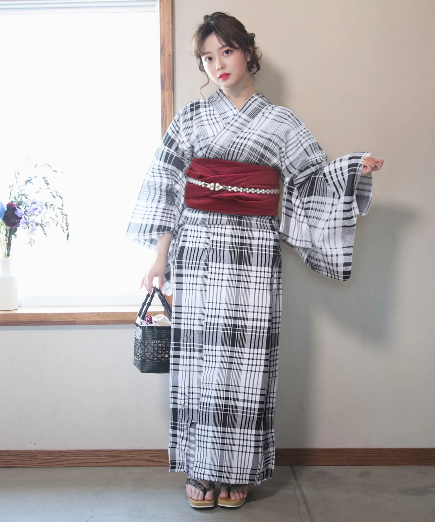 儚夏浴衣 涼風の格子 4点セット(浴衣・兵児帯・腰紐×2)