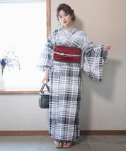 儚夏浴衣 涼風の格子 4点セット(浴衣・兵児帯・腰紐×2)
