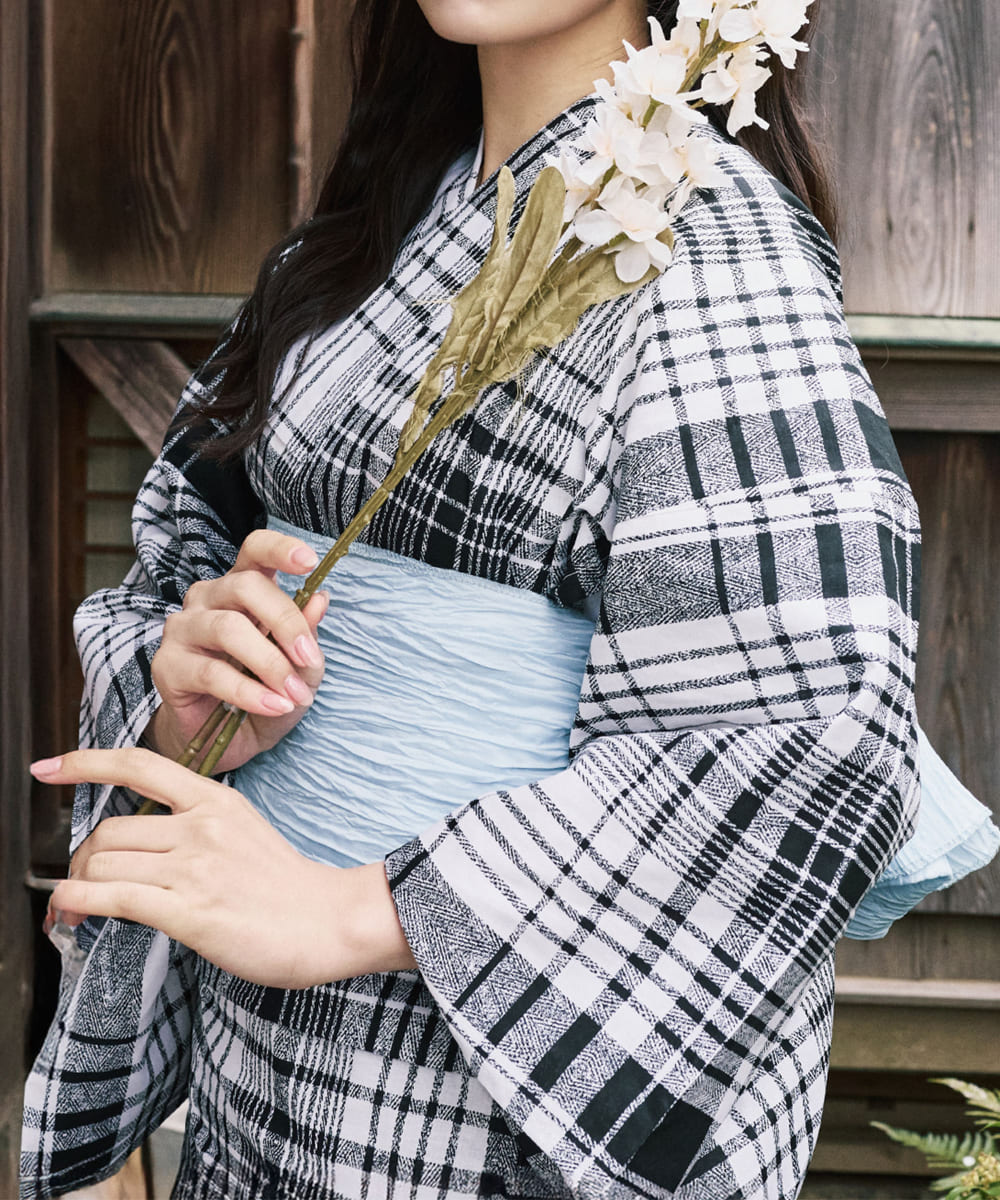 涼風の格子 4点セット(浴衣・兵児帯・腰紐×2)