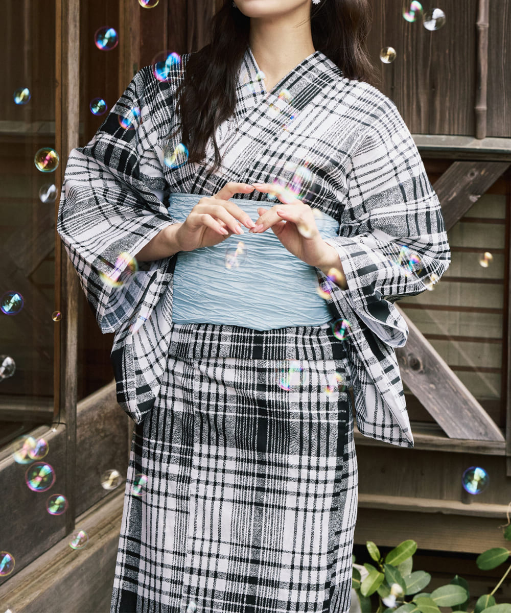 涼風の格子 4点セット(浴衣・兵児帯・腰紐×2)