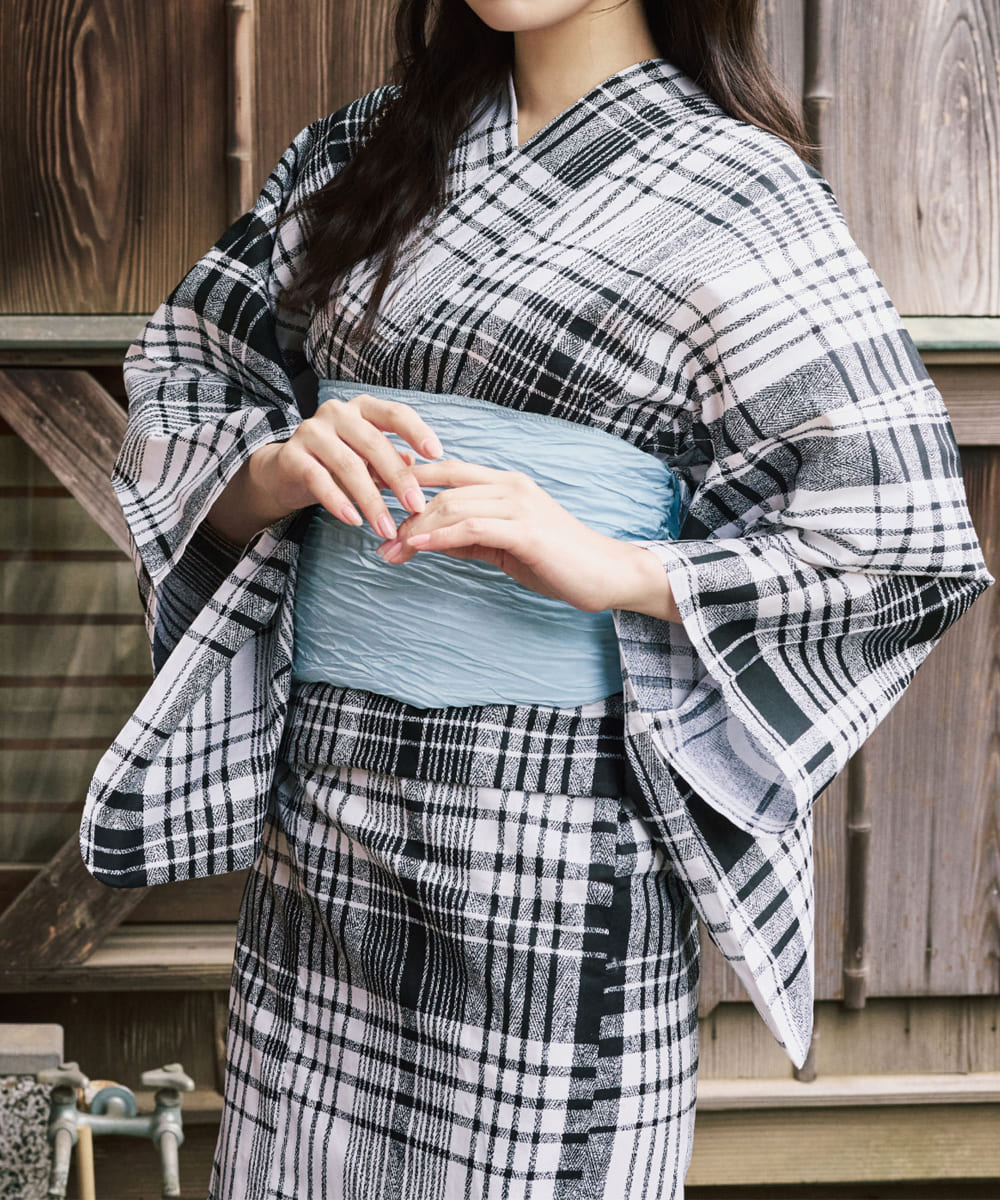 涼風の格子 4点セット(浴衣・兵児帯・腰紐×2)