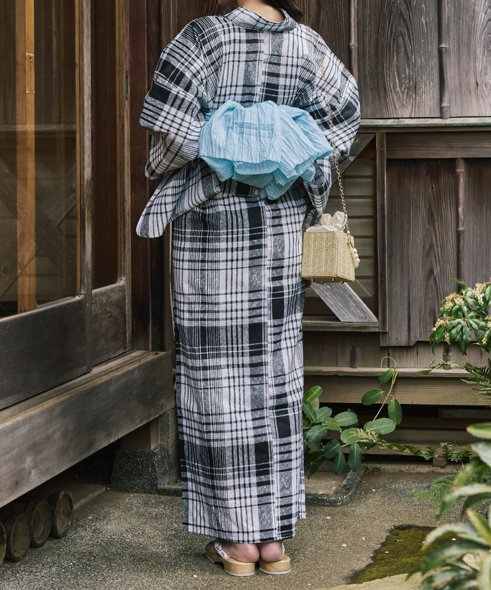 涼風の格子 下駄付き5点セット(浴衣・兵児帯・腰紐×2・下駄)