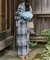 涼風の格子 下駄付き5点セット(浴衣・兵児帯・腰紐×2・下駄)