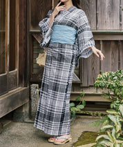 涼風の格子 下駄付き5点セット(浴衣・兵児帯・腰紐×2・下駄)