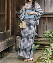 涼風の格子 下駄付き5点セット(浴衣・兵児帯・腰紐×2・下駄)
