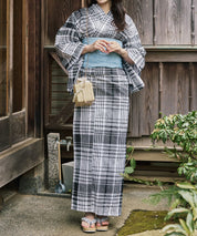 涼風の格子 下駄付き5点セット(浴衣・兵児帯・腰紐×2・下駄)