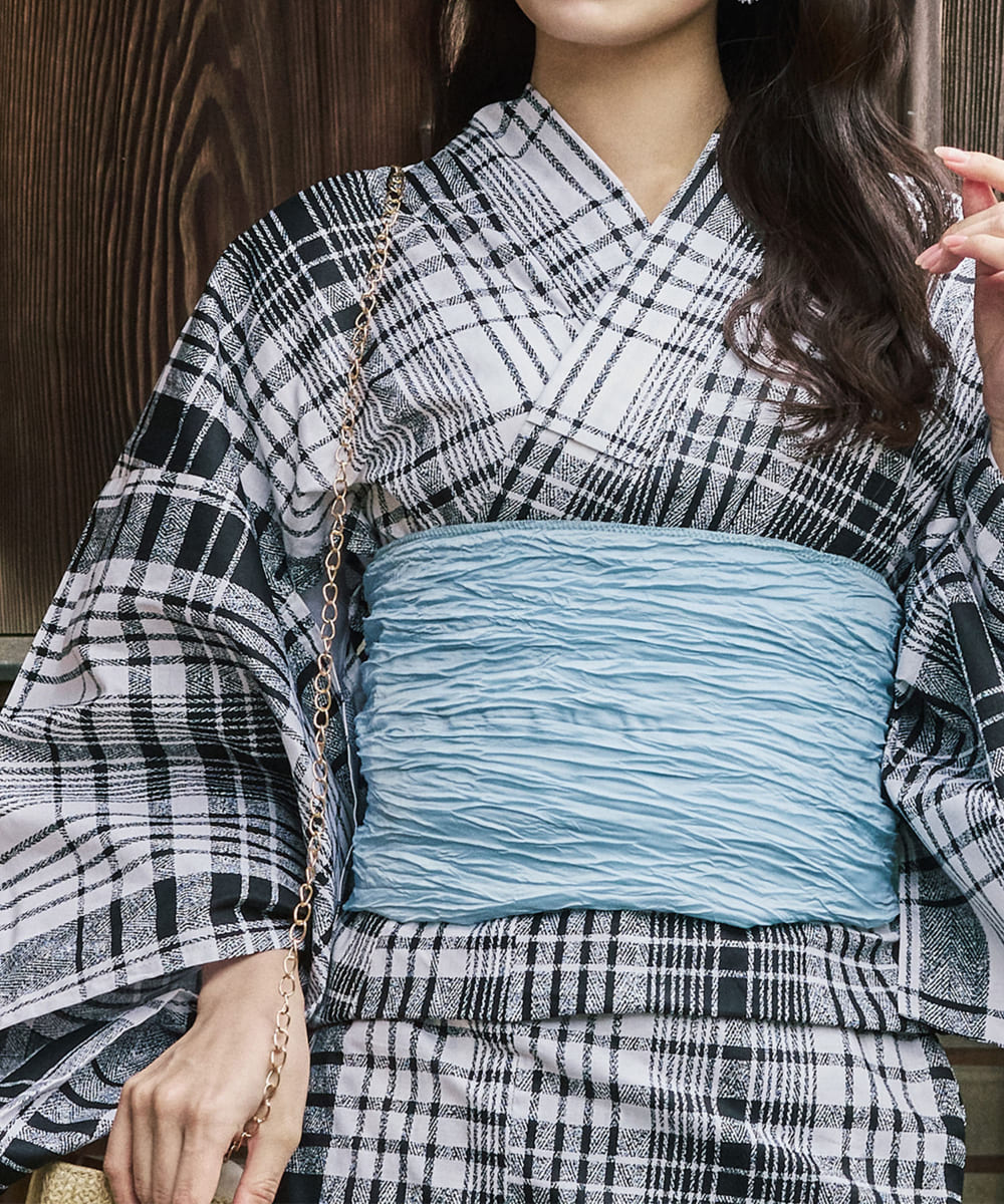 涼風の格子 4点セット(浴衣・兵児帯・腰紐×2)