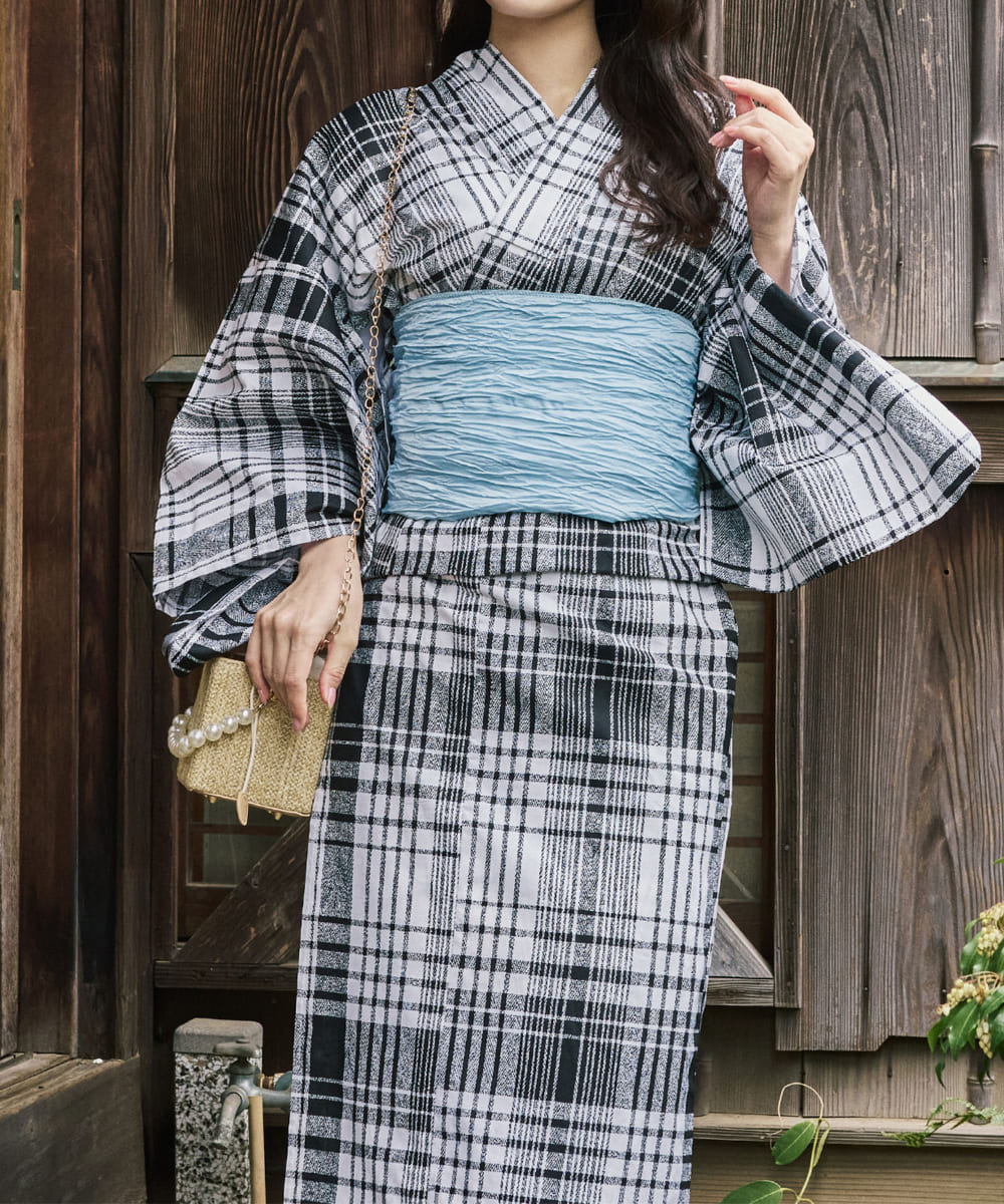 涼風の格子 4点セット(浴衣・兵児帯・腰紐×2)