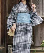 涼風の格子 4点セット(浴衣・兵児帯・腰紐×2)