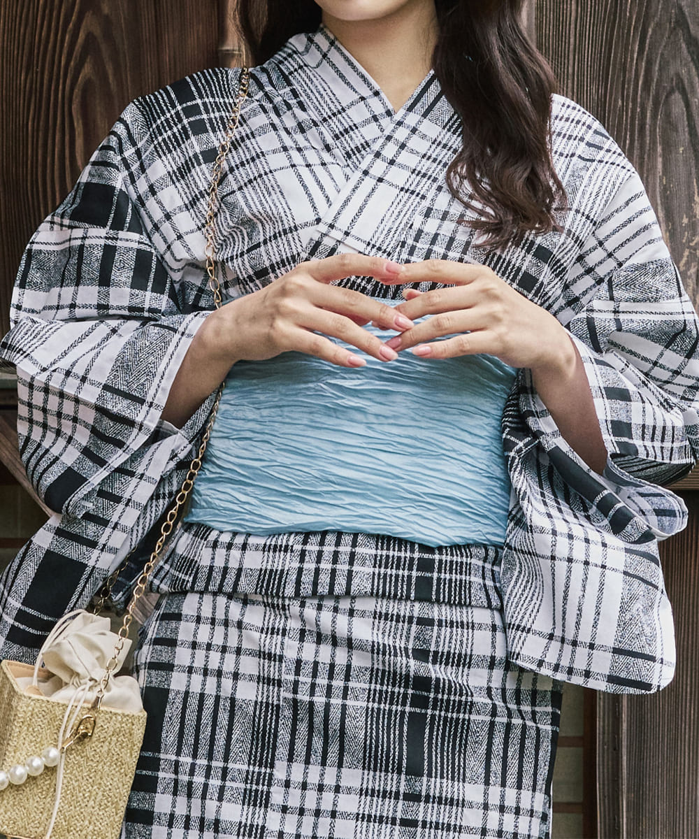 涼風の格子 4点セット(浴衣・兵児帯・腰紐×2)