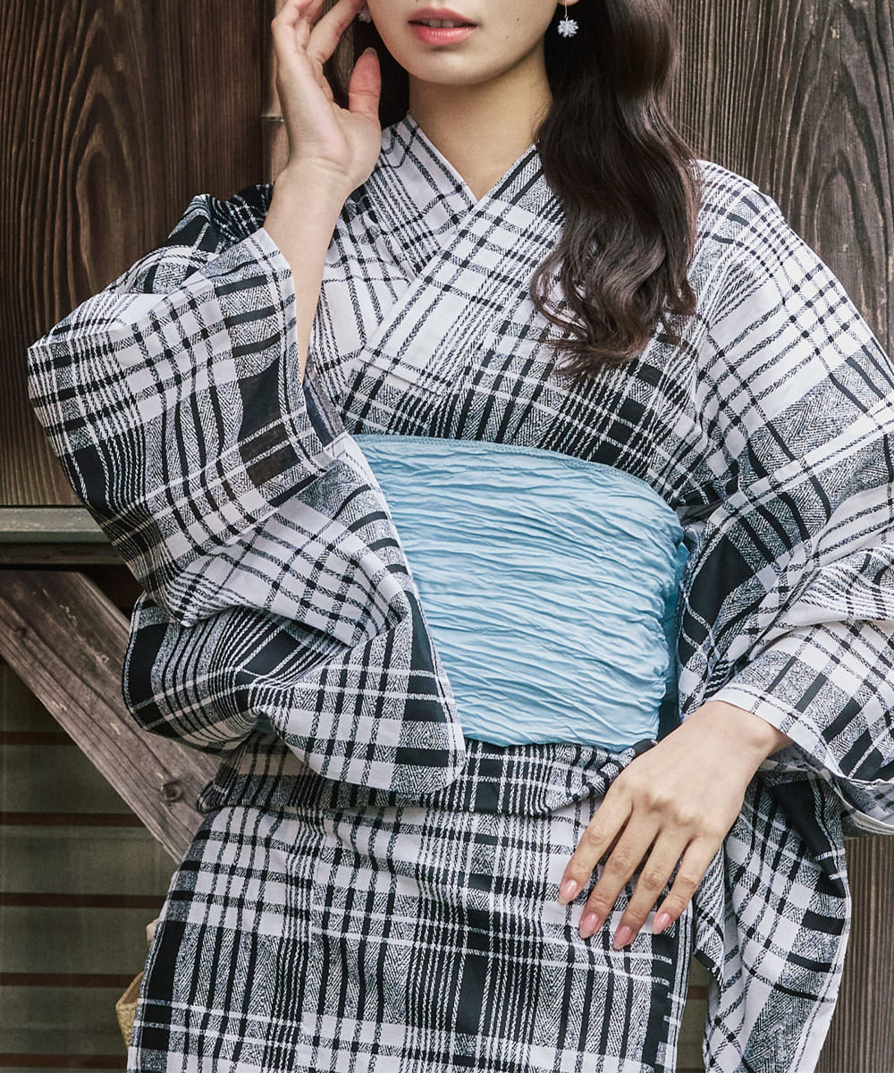 涼風の格子 4点セット(浴衣・兵児帯・腰紐×2)