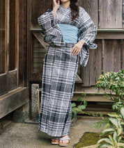 涼風の格子 下駄付き5点セット(浴衣・兵児帯・腰紐×2・下駄)