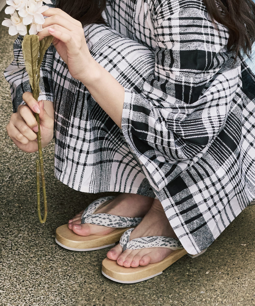 涼風の格子 下駄付き5点セット(浴衣・兵児帯・腰紐×2・下駄)
