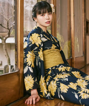 川口ゆりな コラボ浴衣 紺青のひまわり調べ 4点セット(浴衣・兵児帯・腰紐×2)