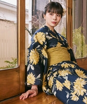 川口ゆりな コラボ浴衣 紺青のひまわり調べ 4点セット(浴衣・兵児帯・腰紐×2)