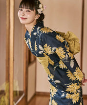 川口ゆりな コラボ浴衣 紺青のひまわり調べ 4点セット(浴衣・兵児帯・腰紐×2)