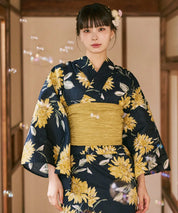 川口ゆりな コラボ浴衣 紺青のひまわり調べ 4点セット(浴衣・兵児帯・腰紐×2)