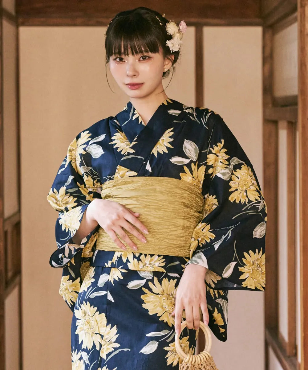 川口ゆりな コラボ浴衣 紺青のひまわり調べ 4点セット(浴衣・兵児帯・腰紐×2)