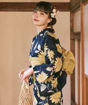 川口ゆりな コラボ浴衣 紺青のひまわり調べ 4点セット(浴衣・兵児帯・腰紐×2)