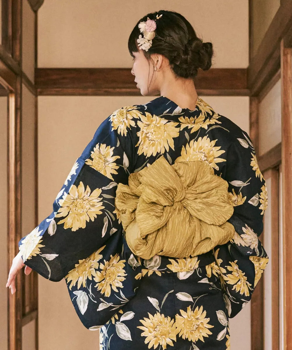 川口ゆりな コラボ浴衣 紺青のひまわり調べ 4点セット(浴衣・兵児帯・腰紐×2)