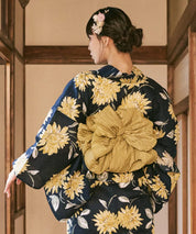 川口ゆりな コラボ浴衣 紺青のひまわり調べ 4点セット(浴衣・兵児帯・腰紐×2)