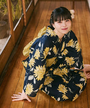 川口ゆりな コラボ浴衣 紺青のひまわり調べ 4点セット(浴衣・兵児帯・腰紐×2)