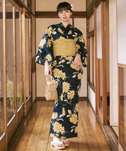 川口ゆりな コラボ浴衣 紺青のひまわり調べ 4点セット(浴衣・兵児帯・腰紐×2)