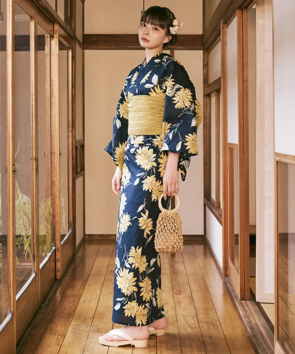 川口ゆりな コラボ浴衣 紺青のひまわり調べ 4点セット(浴衣・兵児帯・腰紐×2)
