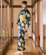 川口ゆりな コラボ浴衣 紺青のひまわり調べ 4点セット(浴衣・兵児帯・腰紐×2)