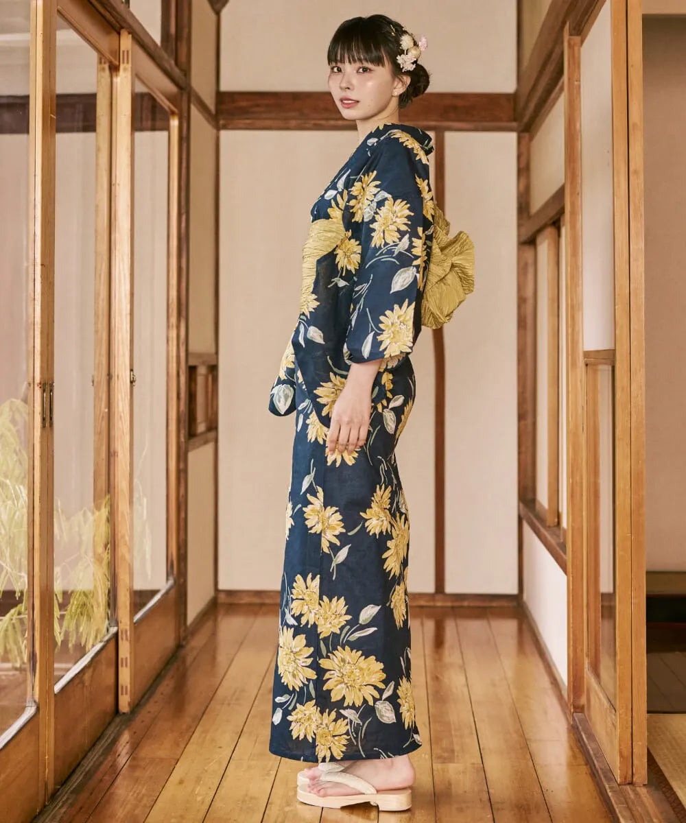 川口ゆりな コラボ浴衣 紺青のひまわり調べ 4点セット(浴衣・兵児帯・腰紐×2)