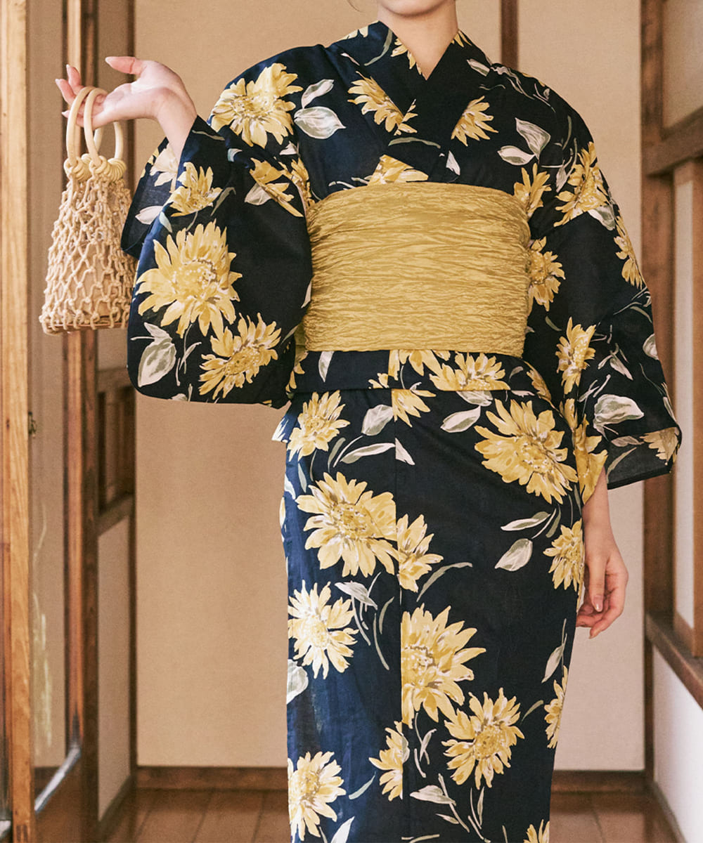 紺青のひまわり調べ 4点セット(浴衣・兵児帯・腰紐×2)