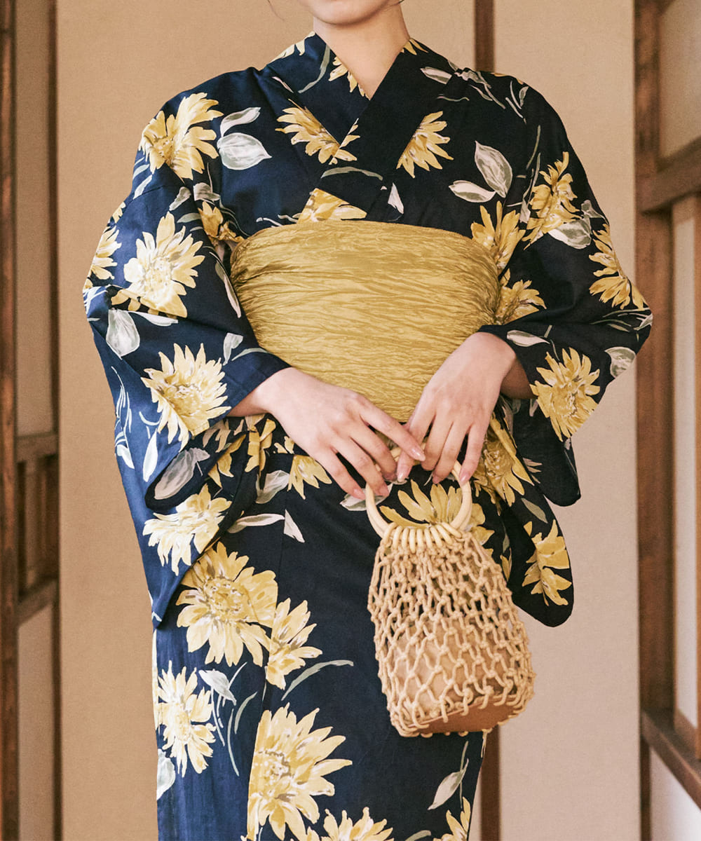 紺青のひまわり調べ 4点セット(浴衣・兵児帯・腰紐×2)