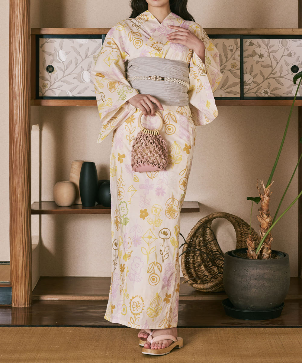 浴衣 5点セット｜浴衣・帯・腰紐2本・下駄が揃う完璧なフル
