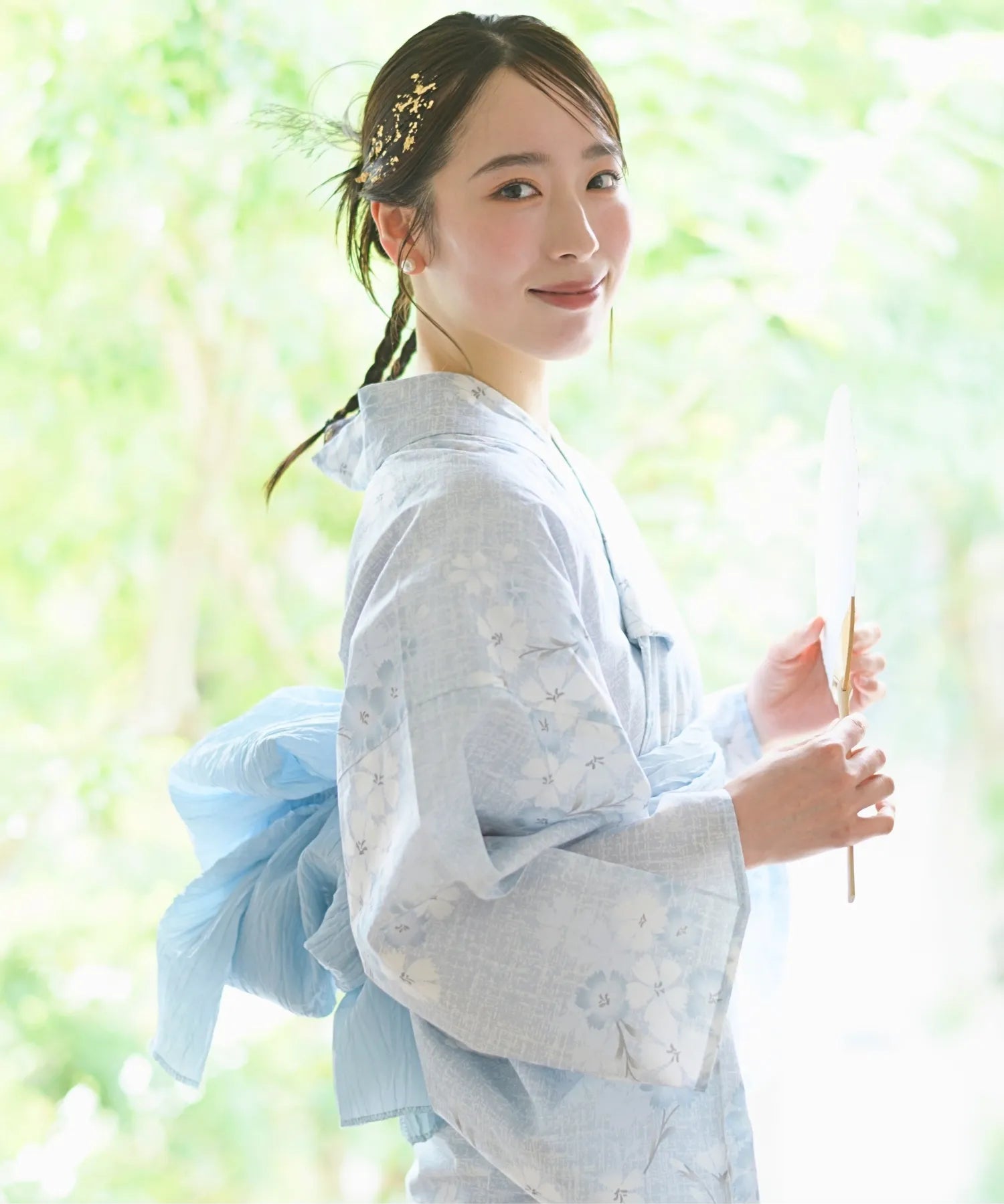 夏花浴衣 水涼撫子 4点セット(浴衣・兵児帯・腰紐×2)