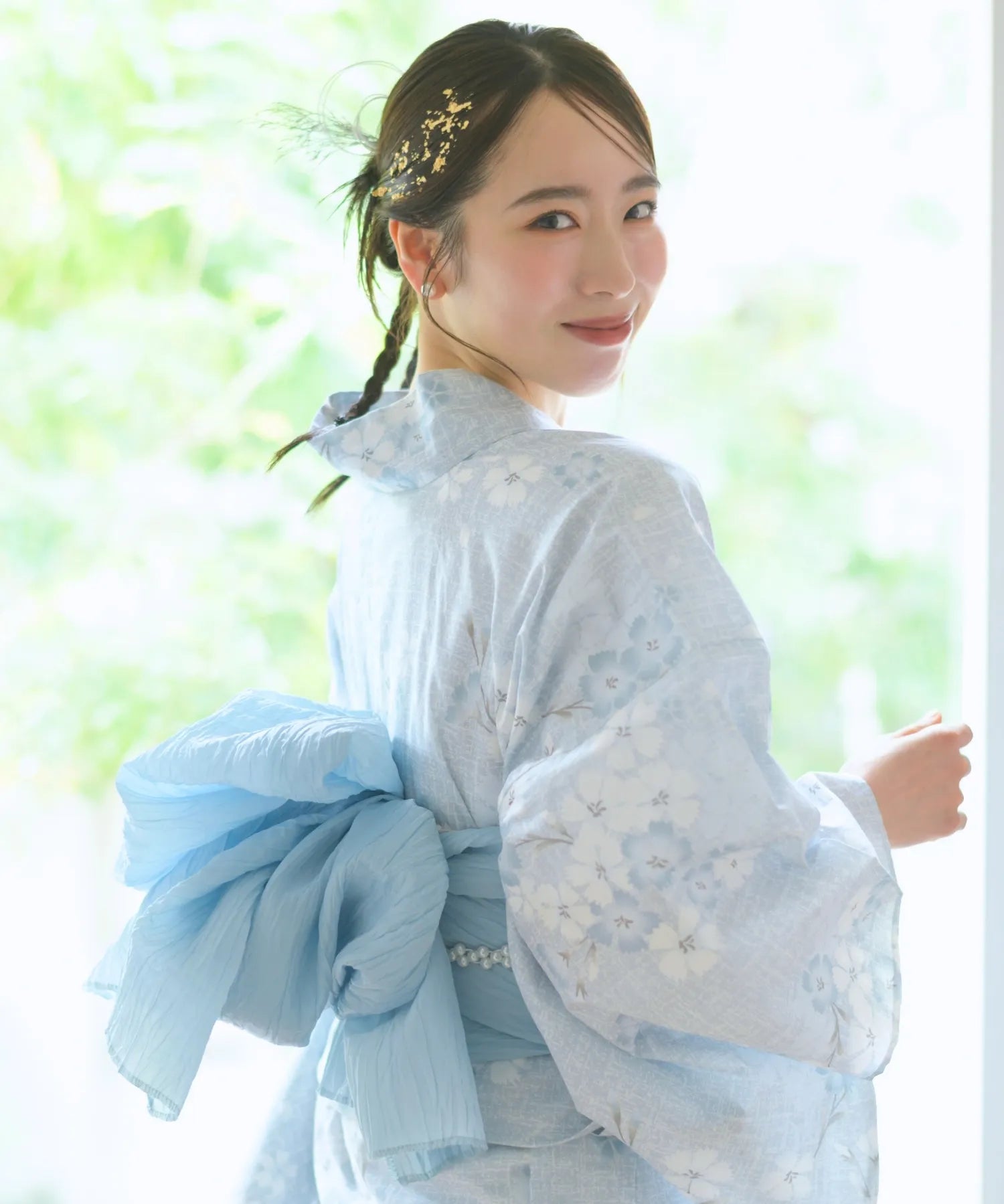 夏花浴衣 水涼撫子 4点セット(浴衣・兵児帯・腰紐×2)