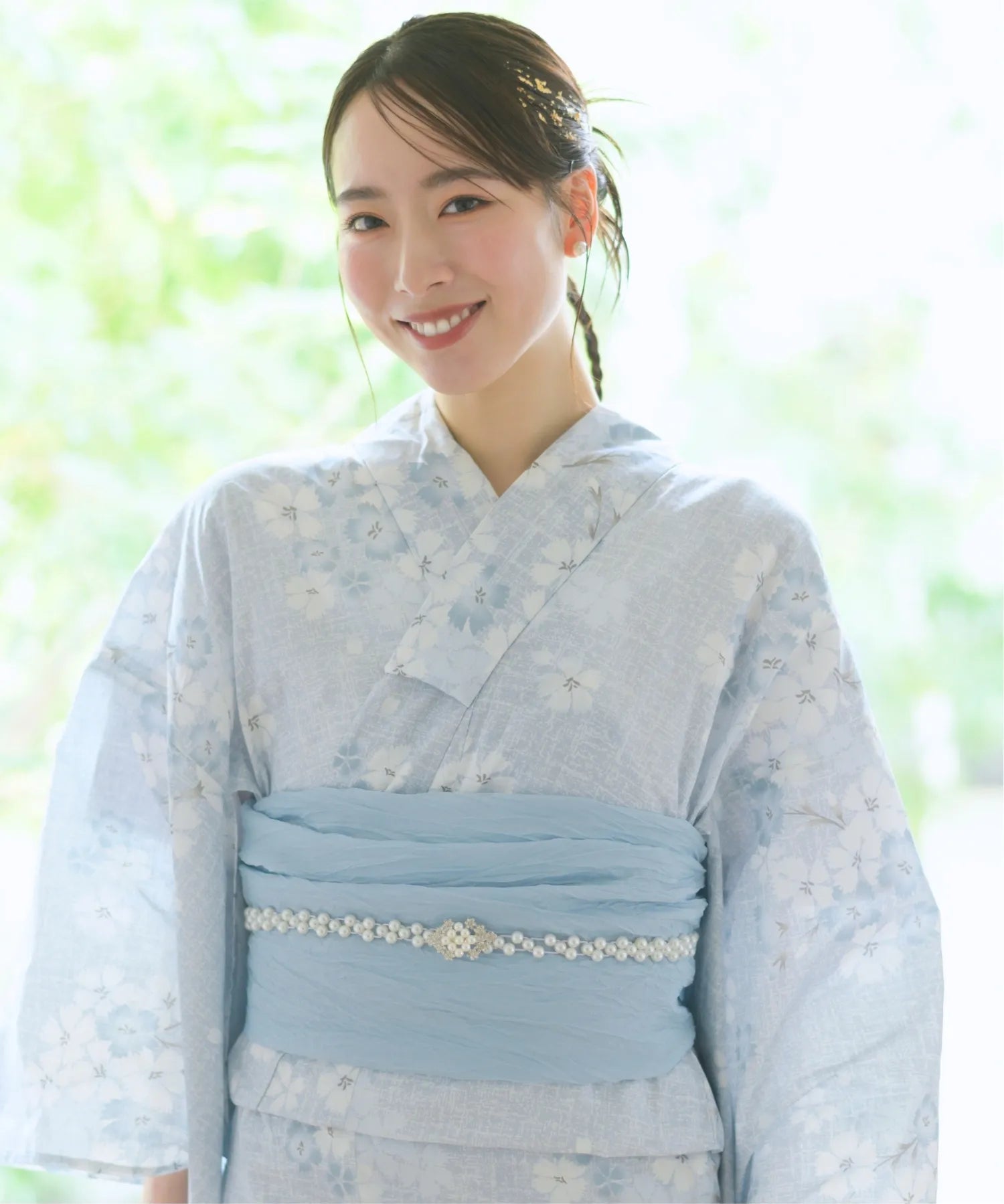 夏花浴衣 水涼撫子 4点セット(浴衣・兵児帯・腰紐×2)