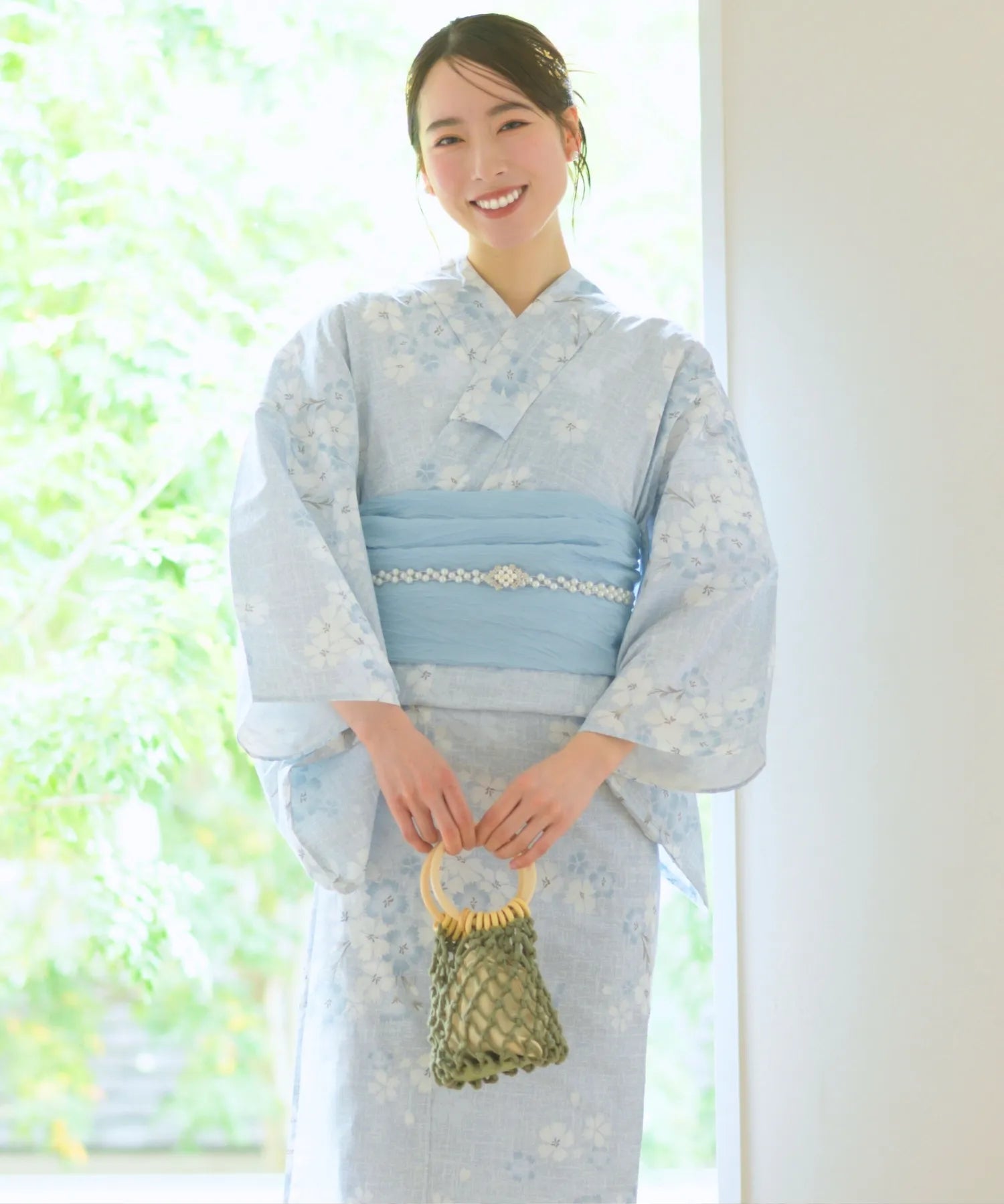夏花浴衣 水涼撫子 4点セット(浴衣・兵児帯・腰紐×2)