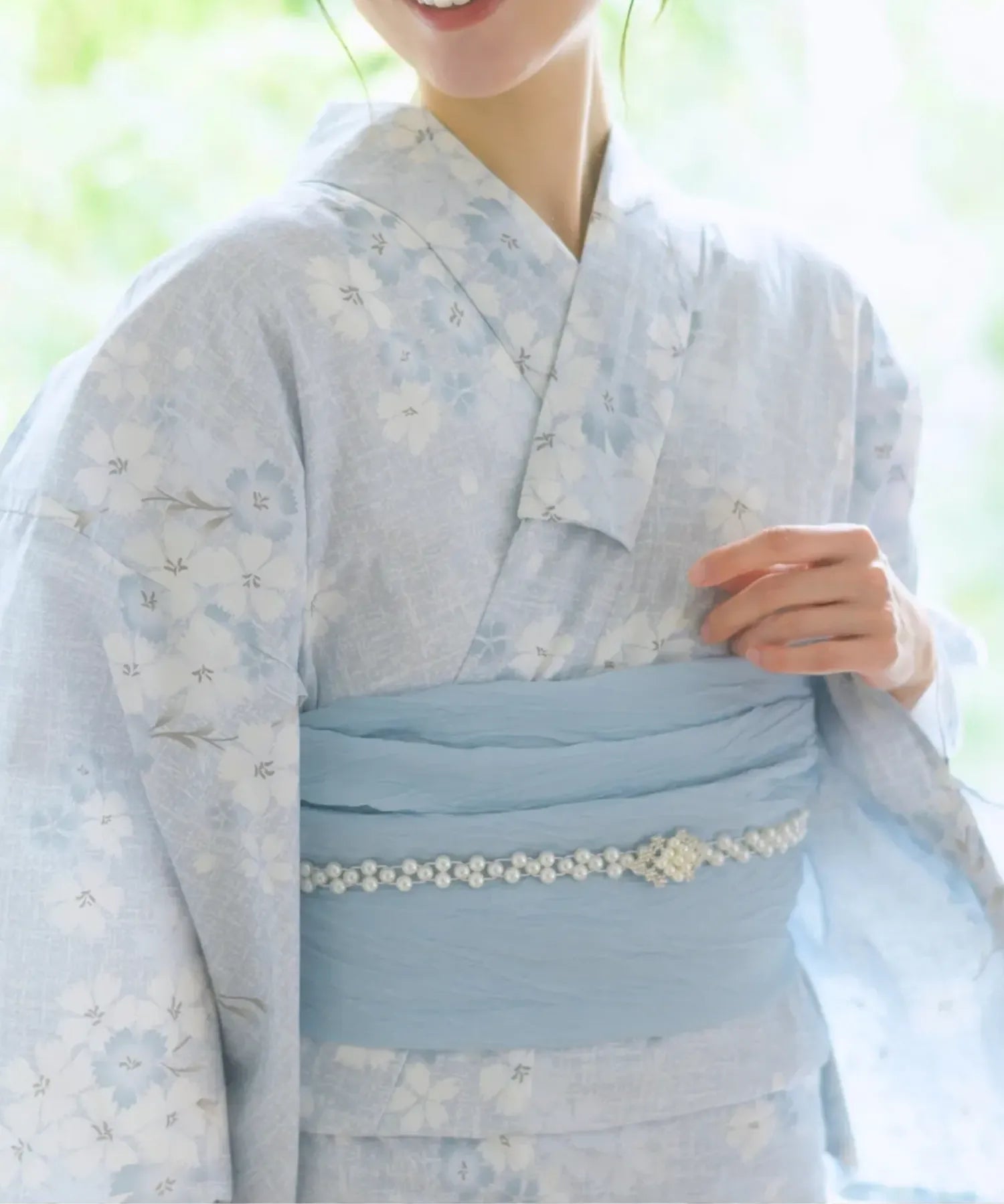 夏花浴衣 水涼撫子 4点セット(浴衣・兵児帯・腰紐×2)