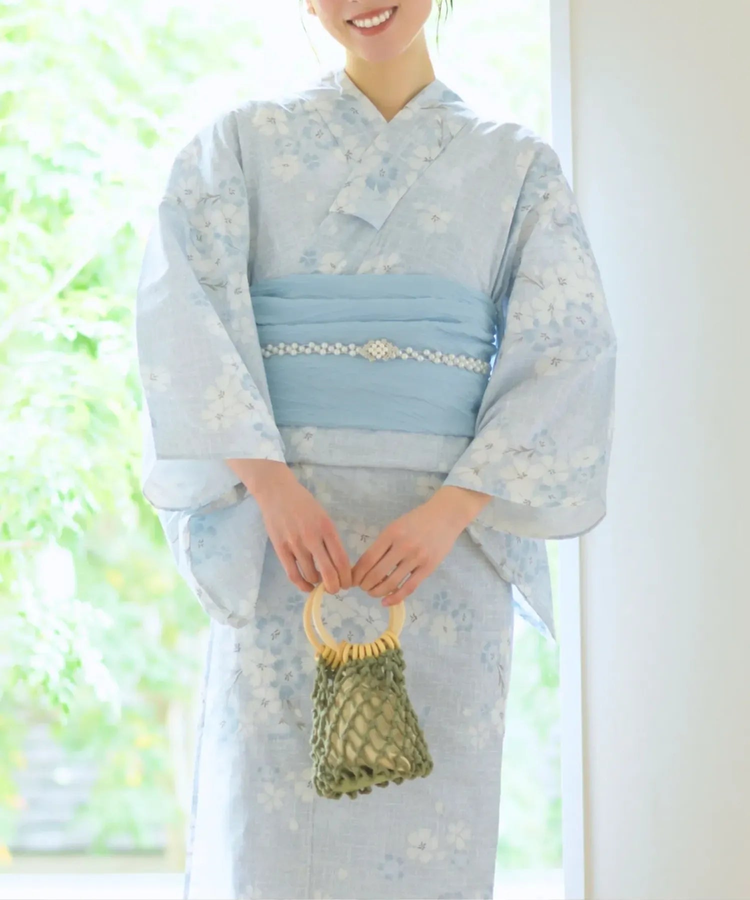 夏花浴衣 水涼撫子 4点セット(浴衣・兵児帯・腰紐×2)