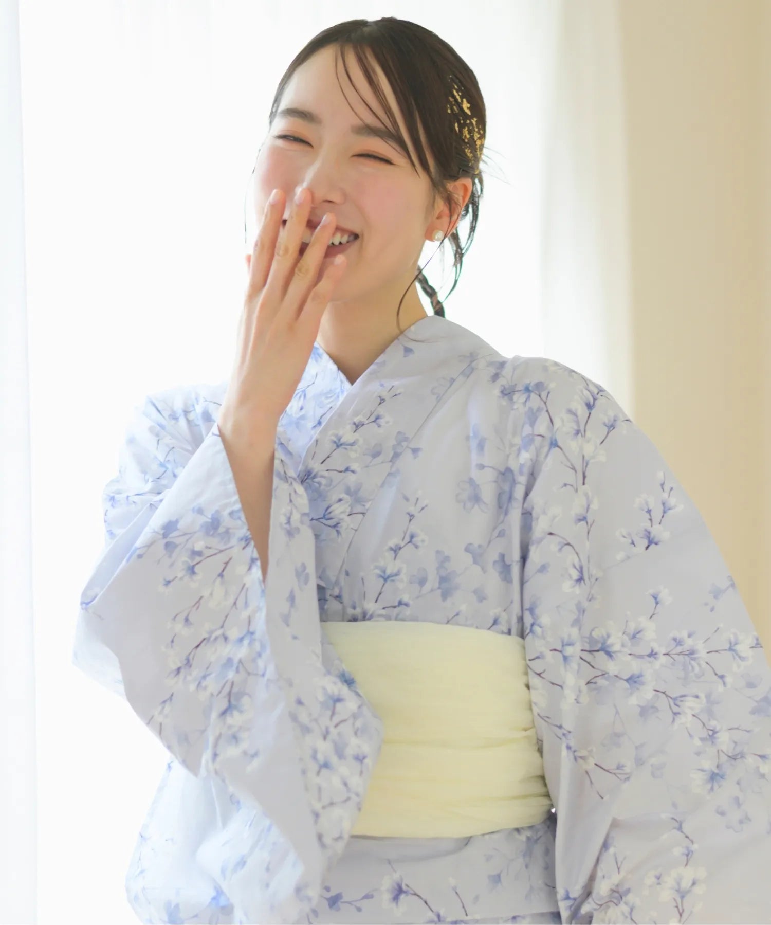 夏花浴衣 木蓮雲隠れ 4点セット(浴衣・兵児帯・腰紐×2)