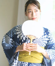 夏花浴衣 紺菊華 4点セット(浴衣・兵児帯・腰紐×2)