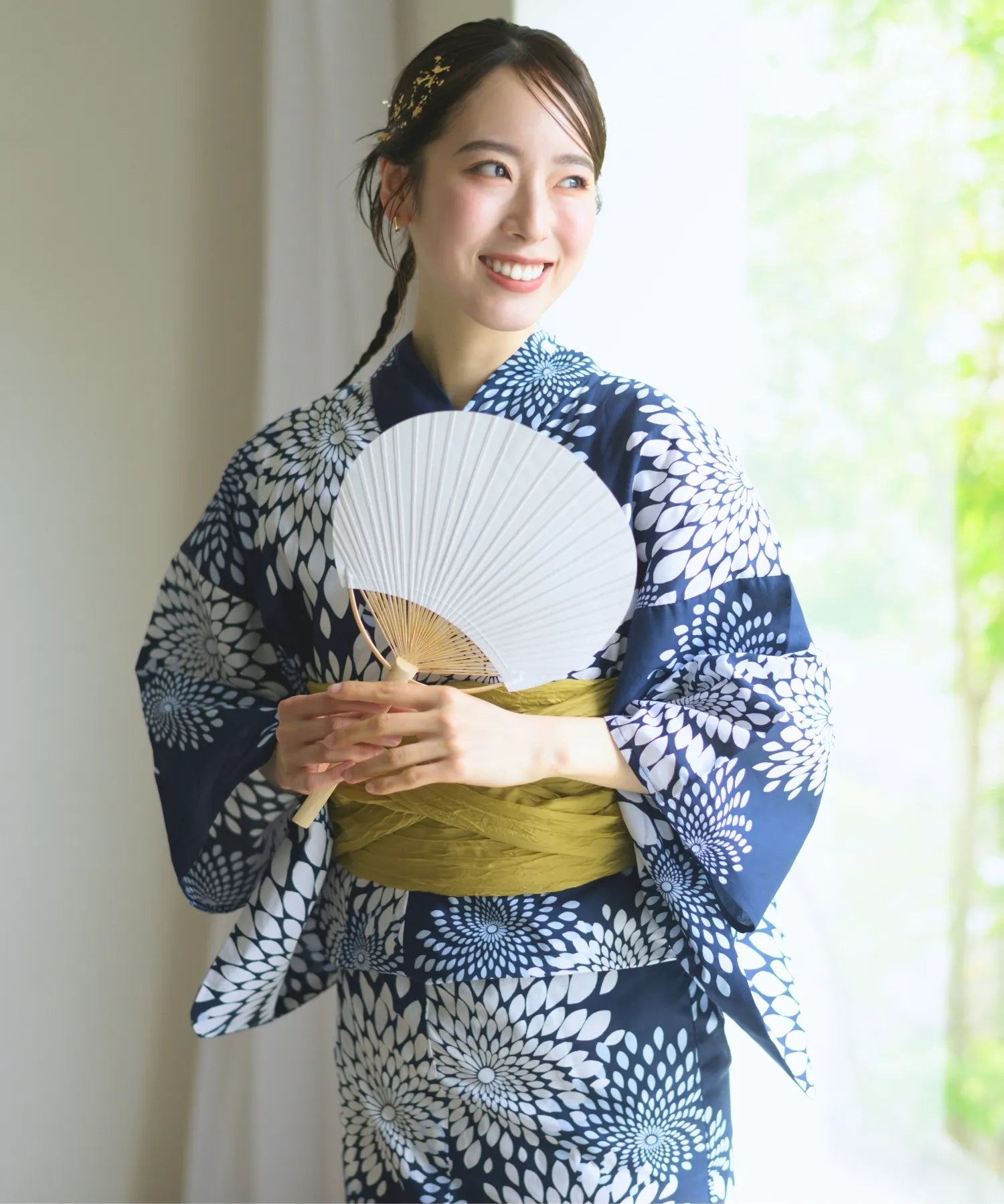 夏花浴衣 紺菊華 4点セット(浴衣・兵児帯・腰紐×2)