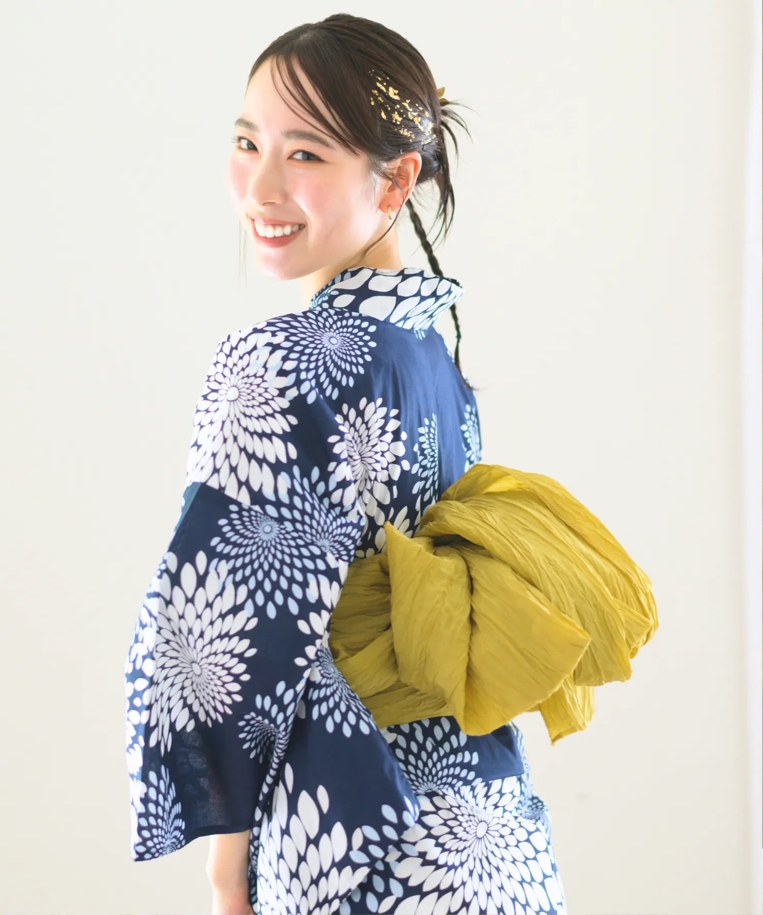 夏花浴衣 紺菊華 4点セット(浴衣・兵児帯・腰紐×2)