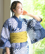 夏花浴衣 紺菊華 4点セット(浴衣・兵児帯・腰紐×2)