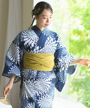 夏花浴衣 紺菊華 4点セット(浴衣・兵児帯・腰紐×2)