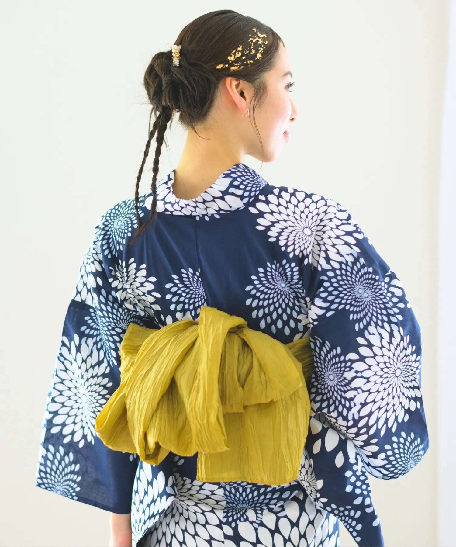 夏花浴衣 紺菊華 4点セット(浴衣・兵児帯・腰紐×2)