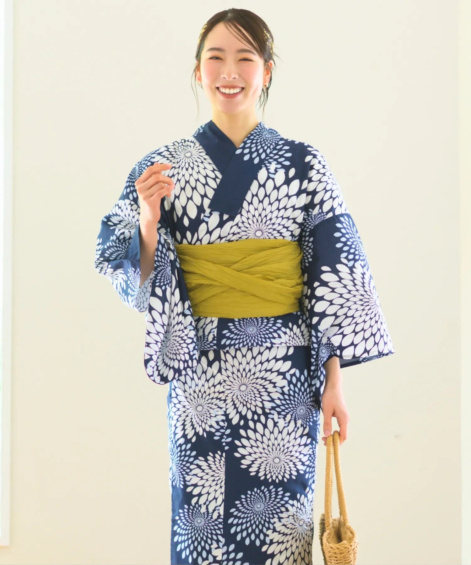 夏花浴衣 紺菊華 4点セット(浴衣・兵児帯・腰紐×2)